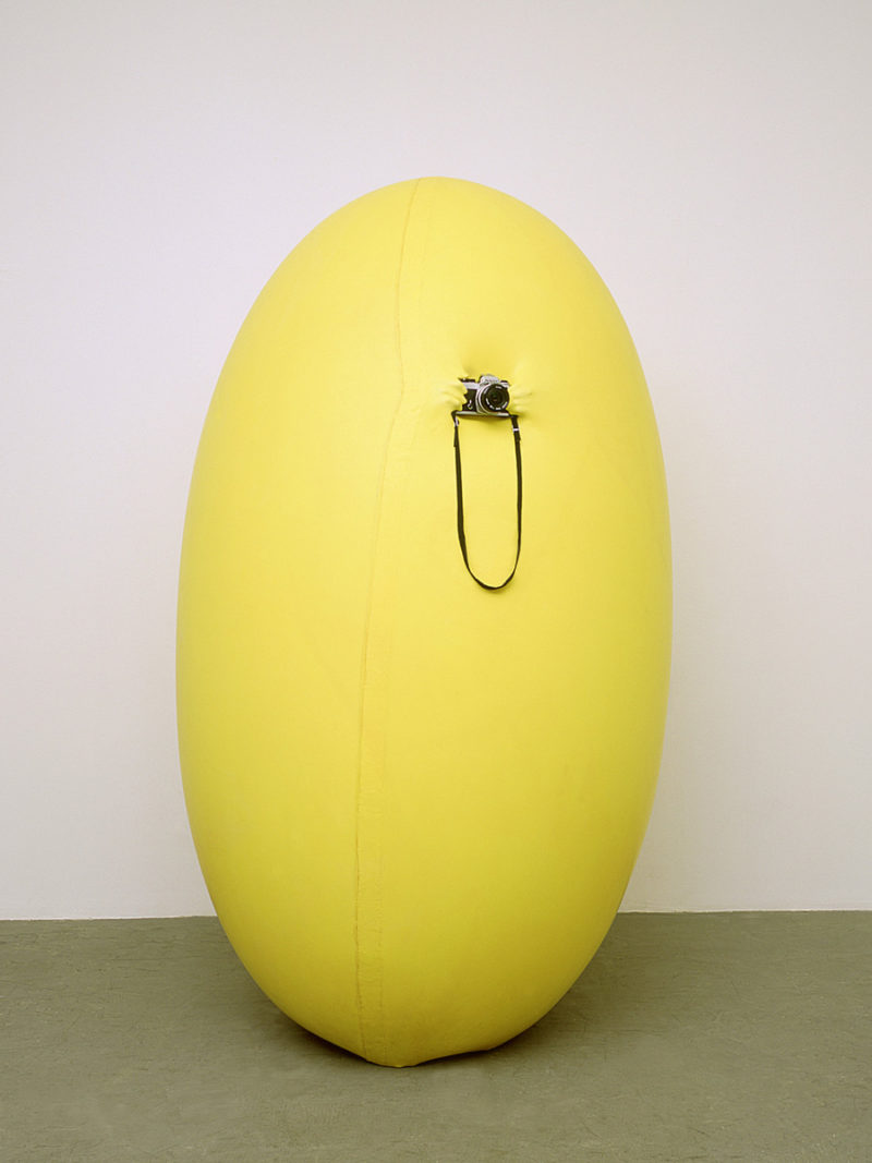 Hans Hemmert - o.T. (gelbe Skulptur passend zu Fotoapparat), 1998, Latexballon: Luft: Künstler:Fotoapparat, Cibachrom 100x75cm