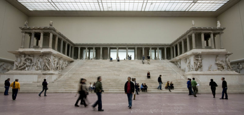 The Pergamon Altar reconstructed in the Pergamon Museum in Berlin, 35.64 x 33.4 m
