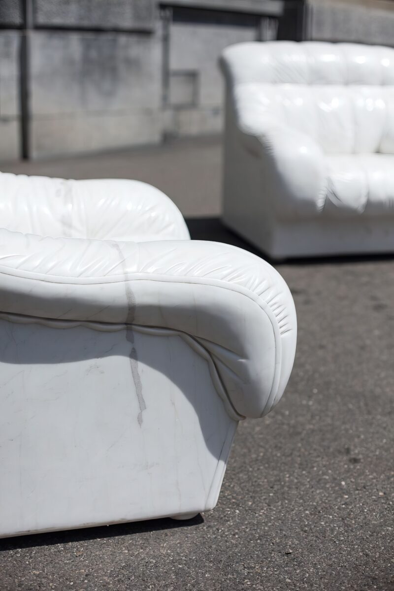 Ai Weiwei – Sofa in White, 2011, marble, Installation view, Paradeplatz, Zürich, Switzerland
