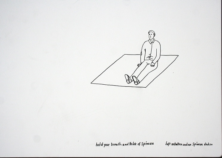 Erwin Wurm - One Minute Sculptures drawing, Luft anhalten und an Spinoza denken, Marle II, 2007-10-16