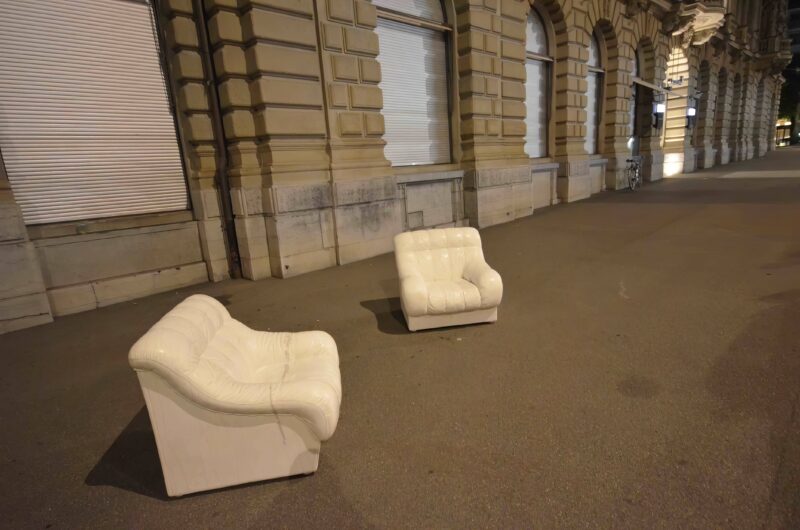 Installation of Ai Weiwei's Sofa in White, 2011, marble, Paradeplatz, Zürich, Switzerland