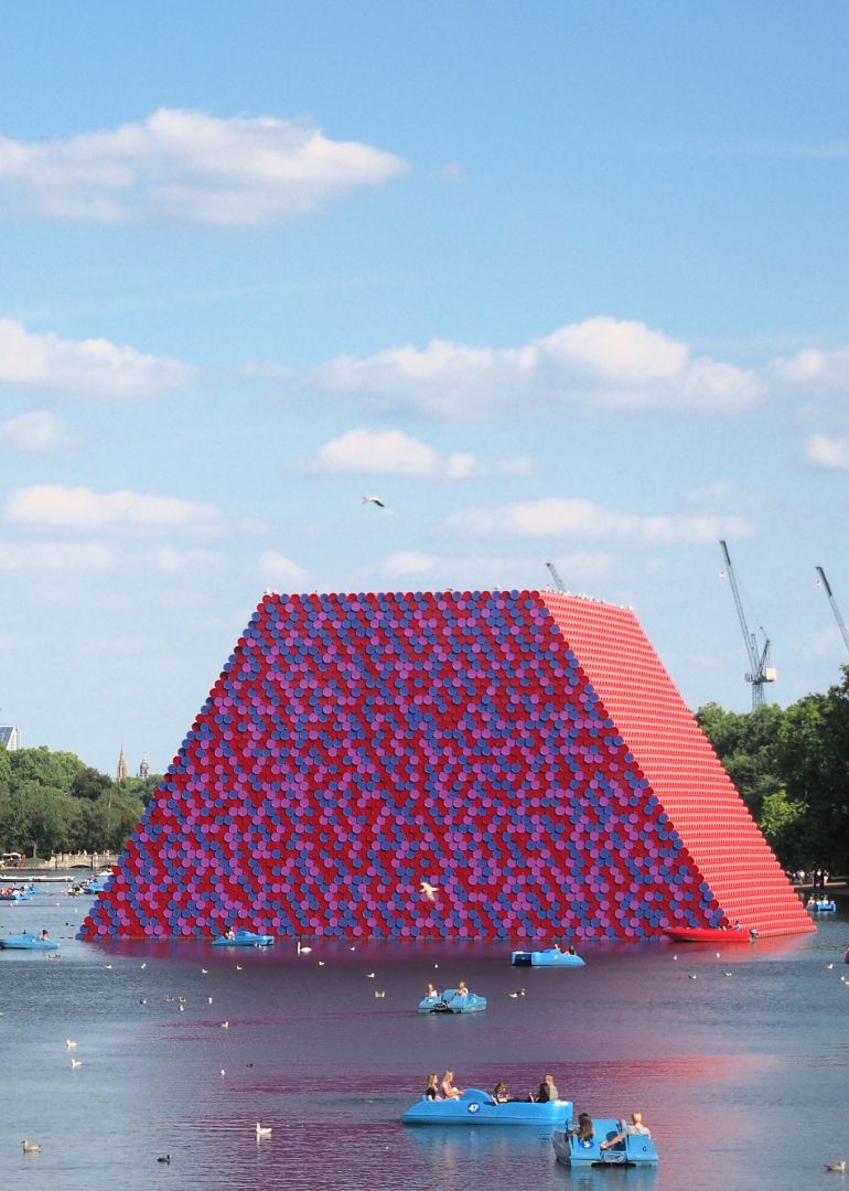 Christo - The Mastaba, 2016-2018, installation view, Serpentine Lake, Hyde Park, London feat