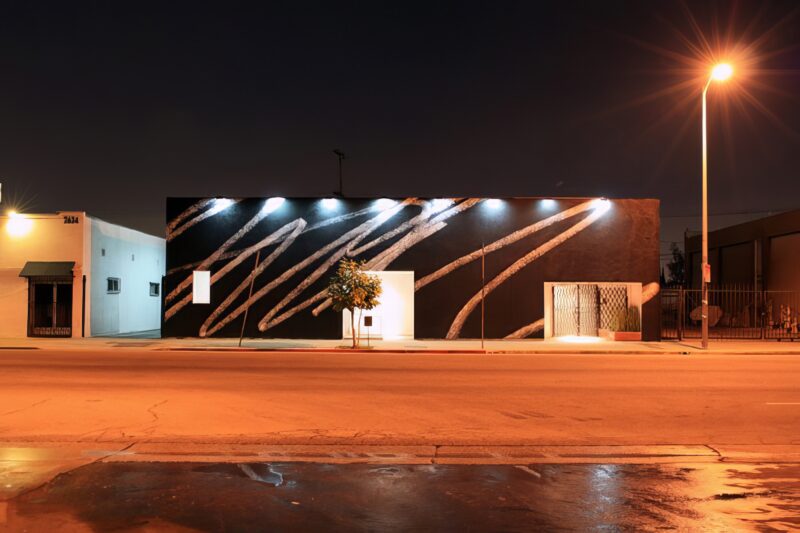 Karl Haendel – Public Scribble #2, 2009, paint on brick, 5,5 x 19,5m, LAX Art facade, Los Angeles