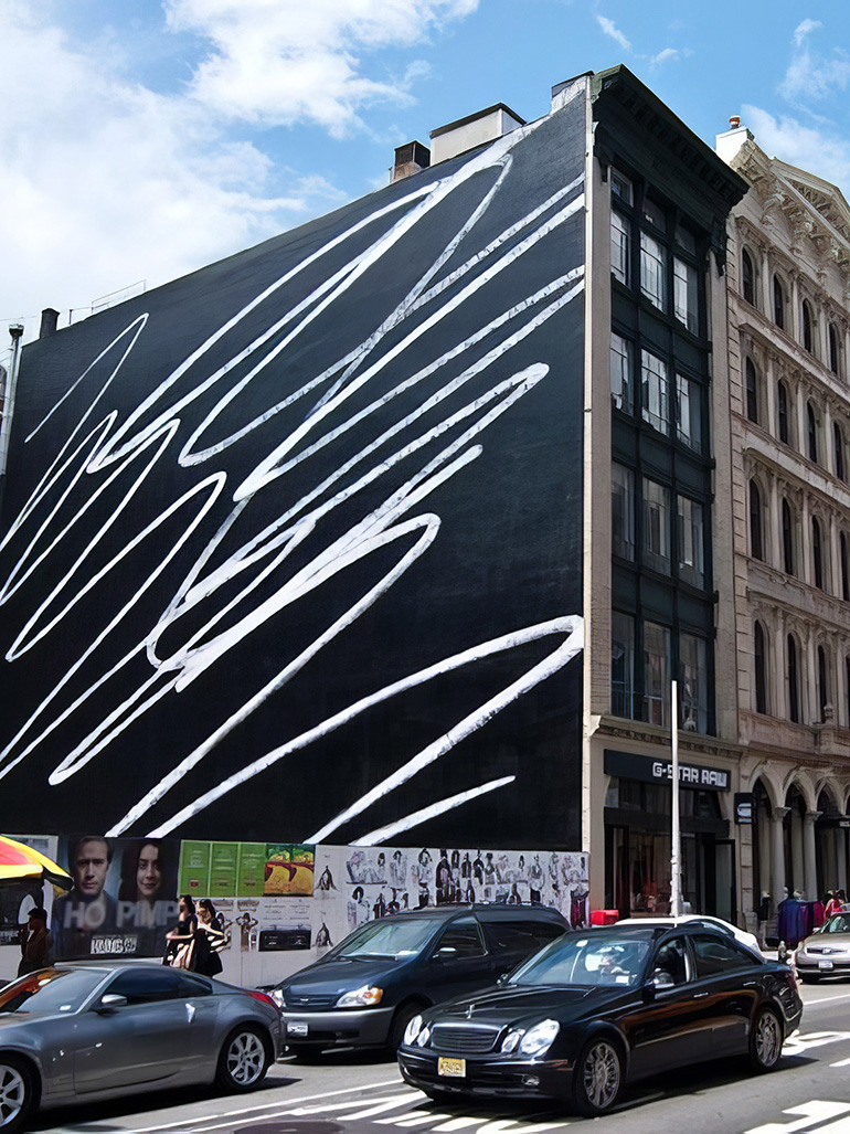 Karl Haendel – Scribble, 2009, paint on brick, 441 Broadway, New York feat