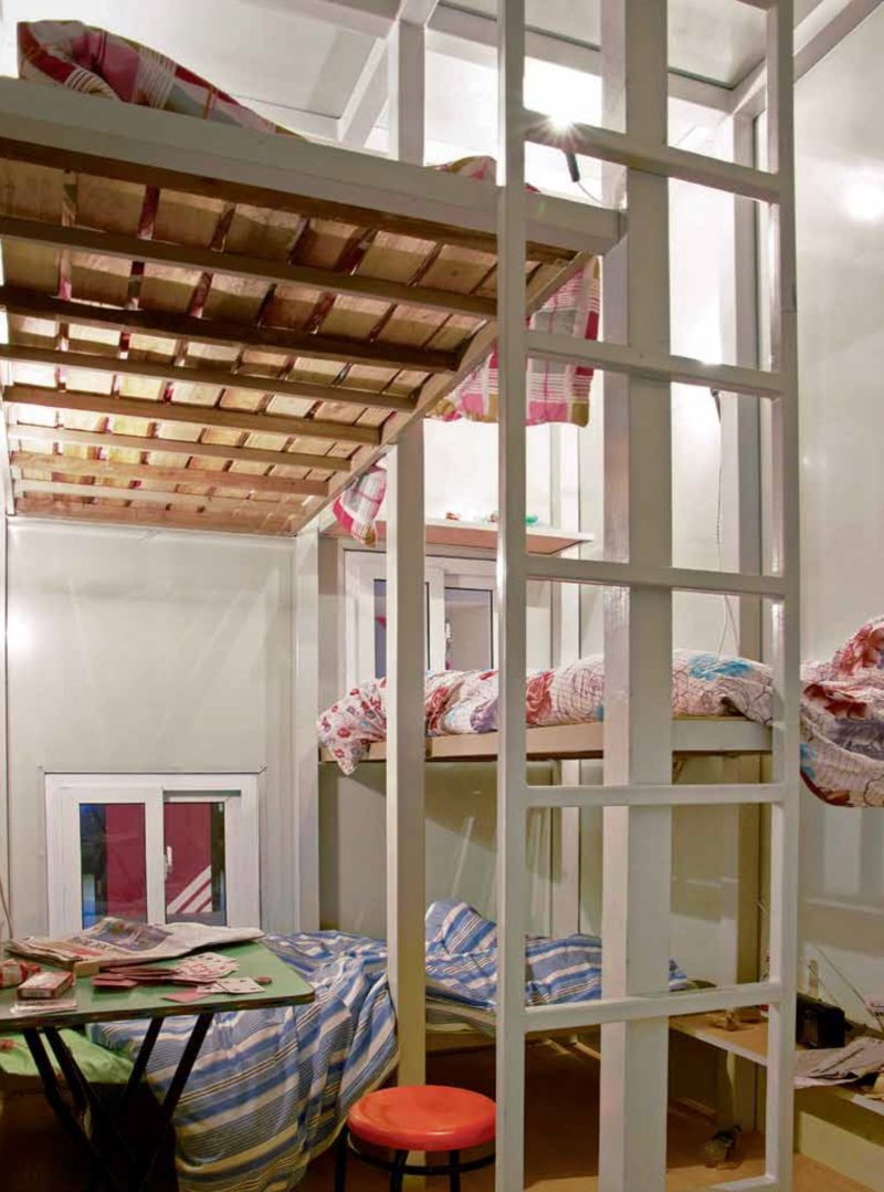 Michael Lin - Worker's House, 2012, steel, wood, insulation board, 9.3 x 2.4 x 5.3m each