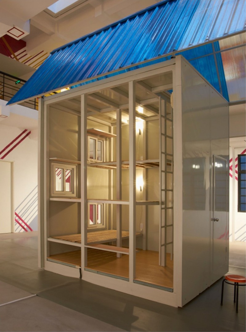 Michael Lin - Worker's House, 2012, steel, wood, insulation board, 929.6 x 240 x 529.6 cm (366 x 94 1/2 x 208 1/2 in), installation view, Rockbund Art Museum, Shanghai