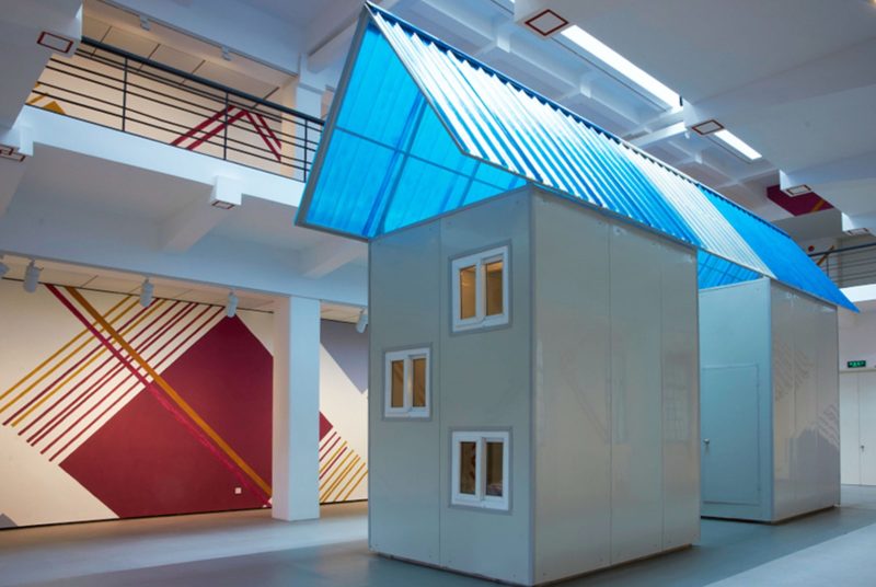 Michael Lin - Worker's House, 2012, steel, wood, insulation board, 929.6 x 240 x 529.6 cm (366 x 94 1/2 x 208 1/2 in), installation view, Rockbund Art Museum, Shanghai