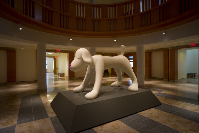 Yoshitomo Nara – Your Dog, 2002, fiberglass, 72 x 51 x 108 in. (182.88 x 129.54 x 274.32 cm), installation view, Minneapolis Institute of Art