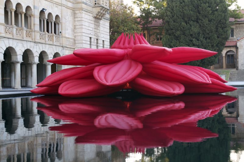 Choi Jeong Hwa - Breathing Flower, 2012, fabric, blower, LED lighting, steel, wooden structure, installation view, Perth, Australia, 2012