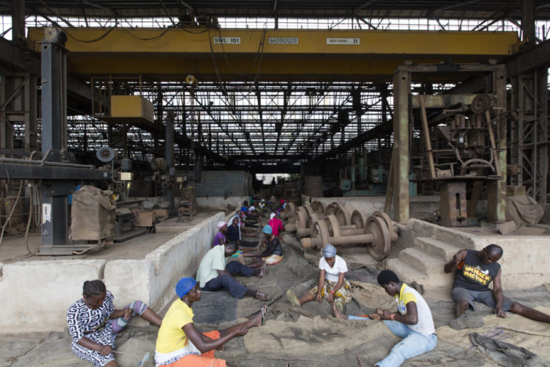 Ibrahim Mahama - Collaborators at ”Sekondi Loco shed” for intervention series, Sekondi Takoradi, Ghana