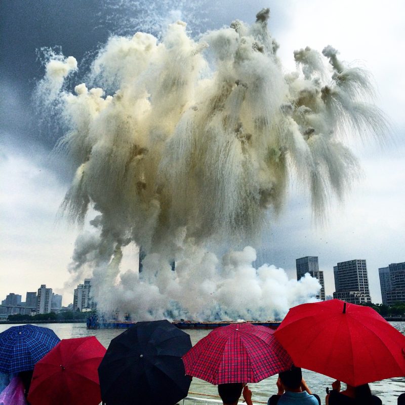 Cai Guo-Qiang – Elegy, chapter one of Elegy: Explosion Event for the opening of Cai Guo-Qiang: The Ninth Wave, realized on the riverfront of the Power Station of Art, Shanghai, China, 5:00 p.m., August 8th, 2014, approximately 8 minutes