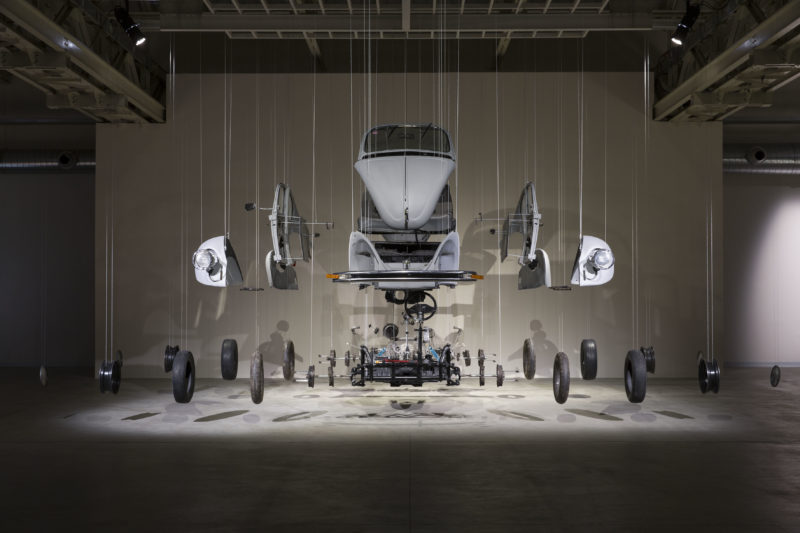 Damián Ortega – Cosmic Thing, 2002, Volkswagen Beetle 1983, stainless steel wire, acrylic, Pirelli HangarBicocca, Milan, Italy, photo: Agostino Osio/hangarbicocca.org