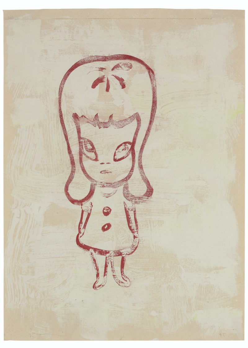 Yoshitomo Nara - Standing Innocent, 1995, acrylic on paper 19 3⁄8 x 14 1⁄8 in. (49.5 x 36 cm.)