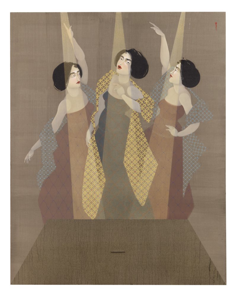 Hayv Kahraman - The Celebrity, 2018, oil on linen, 254 x 2.66 cm (100 x 79 in)