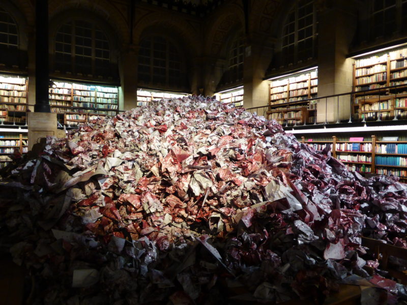 Imran Qureshi - And they still seek the traces of blood, 2014, Nuit Blanche, Bibliothèque Sainte-Genneviève  La Sorbonne, 2014