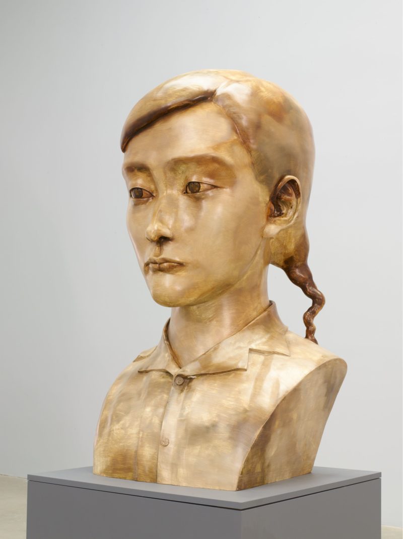 Zhang Xiaogang - Young Woman, 2013, painted bronze, 89 1:16 x 36 x 36 in.