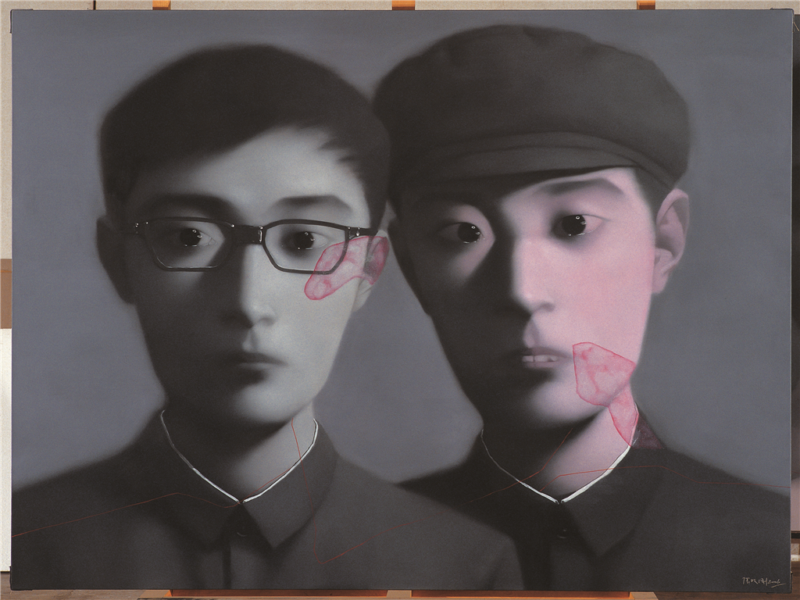 Zhang Xiaogang - Bloodline Series - Brothers, 2006, oil on canvas, 180x230cm