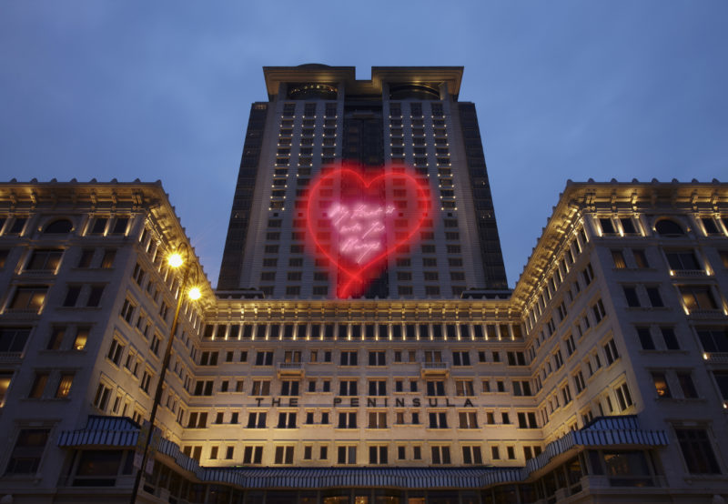 Tracey Emin - My Heart is With You Always, 2014, laser animation, The Peninsula, Hong Kong, China