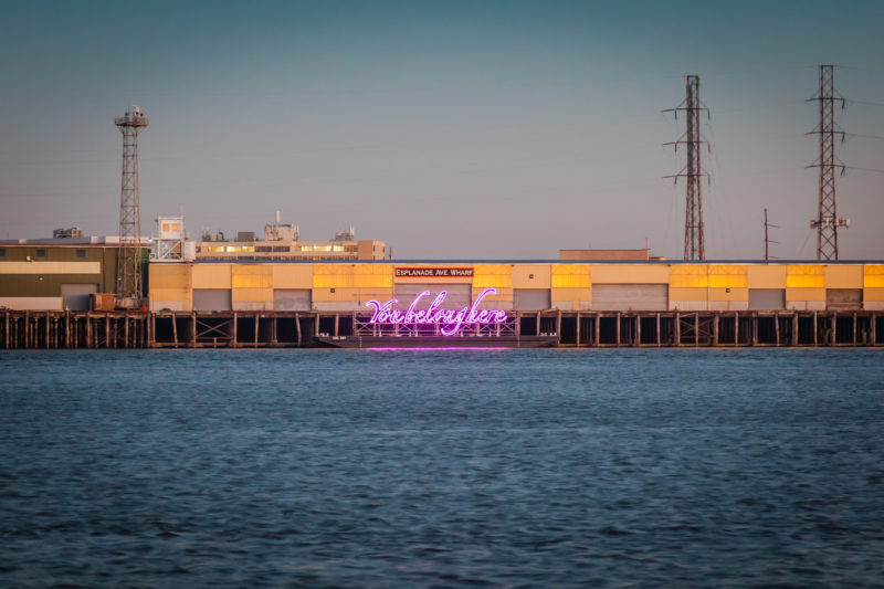 Tavares Strachan - You Belong Here, 2014, blocked out neon, 9.1x24.4m