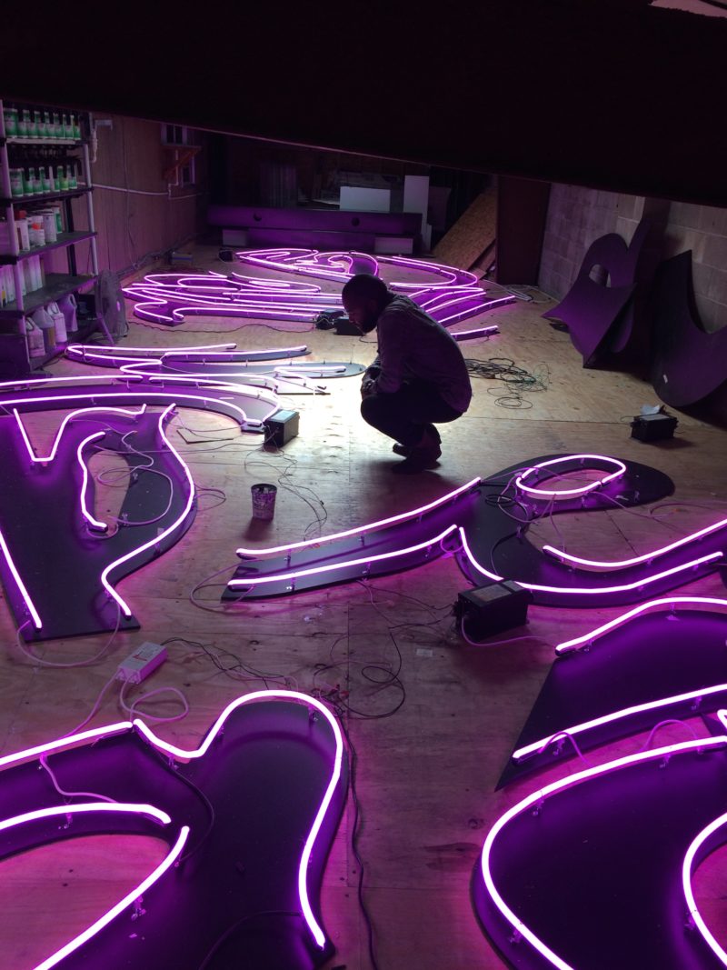 Tavares Strachan - You Belong Here, 2014, blocked out neon, 9.1x24.4m