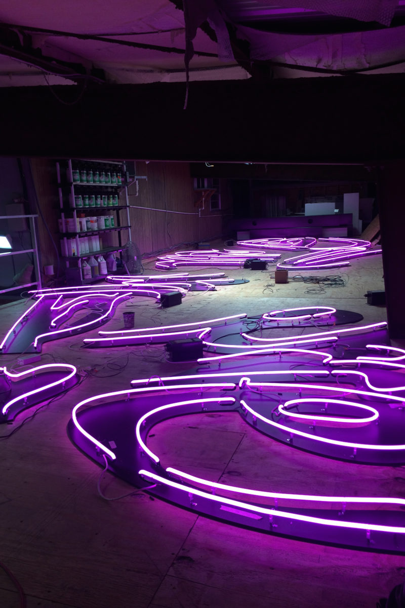 Tavares Strachan - You Belong Here, 2014, blocked out neon, 9.1x24.4m