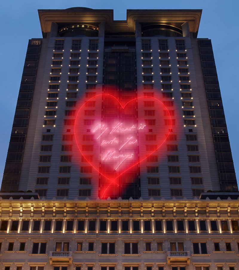 Tracey Emin – My Heart is With You Always, 2014, laser animation, The Peninsula, Hong Kong, China