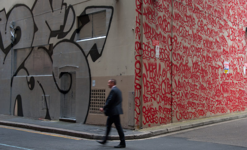 Amaze silver throw up and Barry McGee – Tag Mural in Sydney, Australia, 2011-2012, Tank Stream Way,