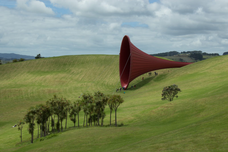 Anish Kapoor – Dismemberment, Site 1, 2009, mild steel tube and tensioned fabric. Each end 25x8m, length 85m, Gibbs Farm, Kaipara Harbour, New Zealand