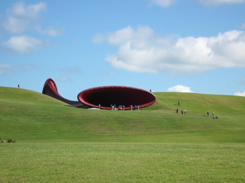 Anish Kapoor – Dismemberment, Site 1, 2009, mild steel tube and tensioned fabric. Each end 25x8m, length 85m, Gibbs Farm, Kaipara Harbour, New Zealand