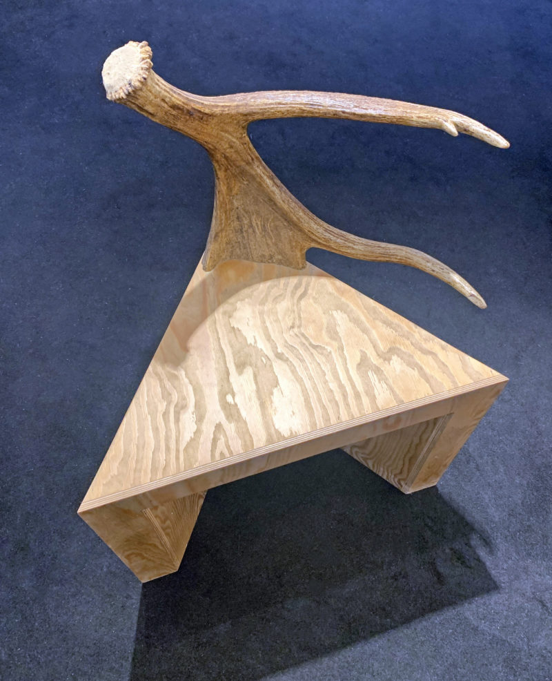 Rick Owens - Stag Stool (Natural Plywood), 2009, natural plywood, moose antler, 86 x 63 x 56 cm (33.9 x 24.8. x 22.1 inch), edition of 24, installation view, Art021, Shanghai, 2020, photo: Public Delivery