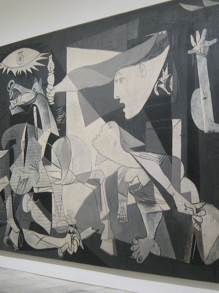 Pablo Picasso – Guernica, 1937, oil painting on canvas, 3.49 x 7.77m, installation view, Museo Reina Sofía, Madrid, Spain feat