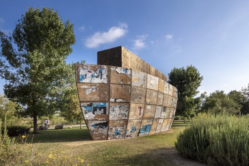 Mark Bradford - Mithra, 2008, mixed media, dimensions variable, installation view, Calling to Our Future - LA Climate Art Action, Los Angeles State Historic Park, Los Angeles CA, 2022