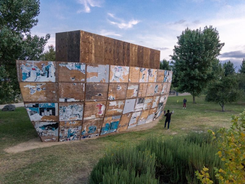 Mark Bradford - Mithra, 2008, mixed media, dimensions variable, installation view, Calling to Our Future - LA Climate Art Action, Los Angeles State Historic Park, Los Angeles CA, 2022