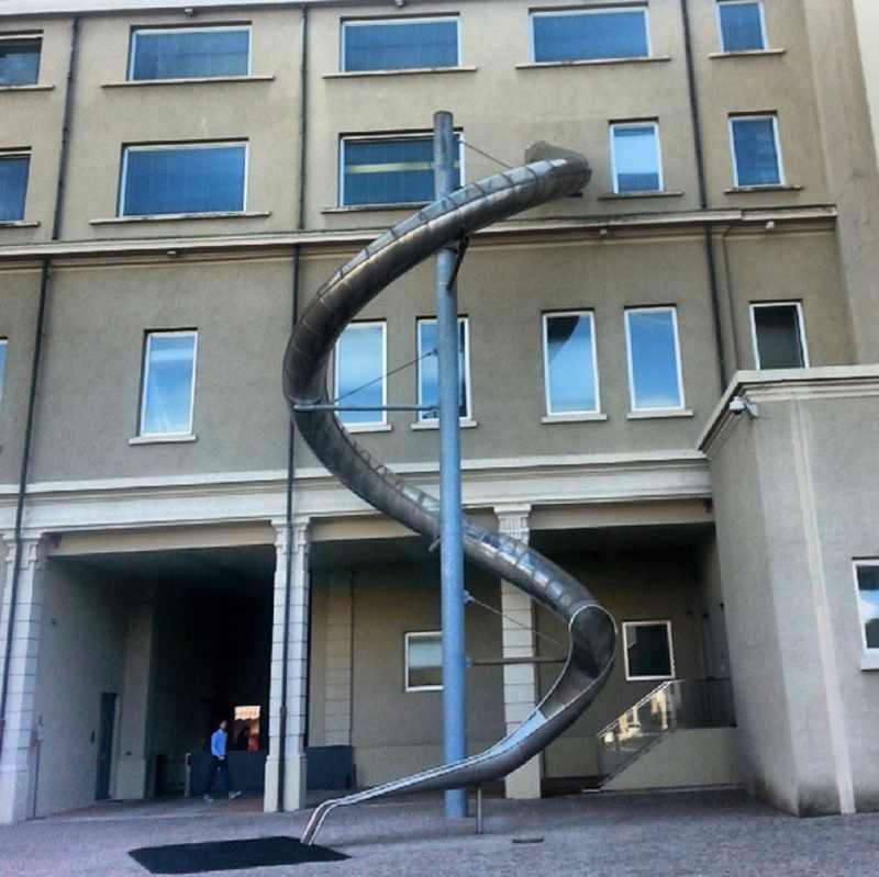 Carsten Höller - slide at Prada, The Milan headquarters, Italy, starting in Miuccia Prada’s office