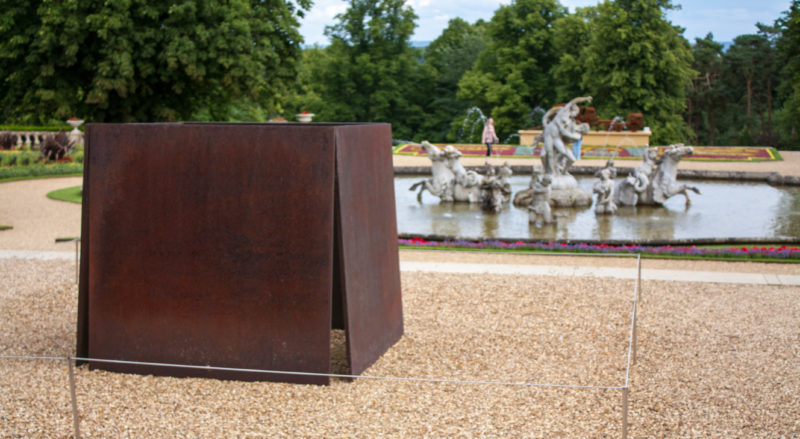 Richard Serra - One Ton Prop (House of Cards), 1969/1978, lead antimony, 139 x 165 x 165 cm (54 3/4 x 65 x 65 in.), installation view, Christie’s at the Rothschild Collection at Waddesdon Manor, United Kingdom, 2012