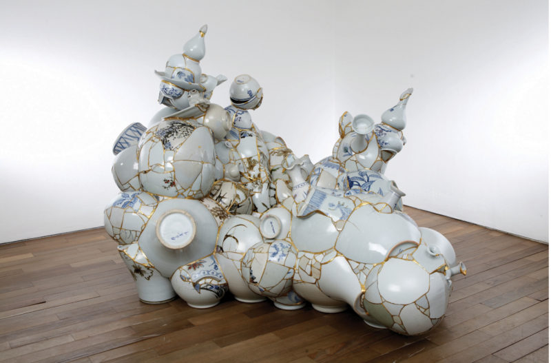 Yeesookyung - Translated Vase, 2007, Ceramic shards, epoxy, 24K gold leaf, 120x210x95cm. Collection of National Museum of Contemporary Art, Seoul, Korea.