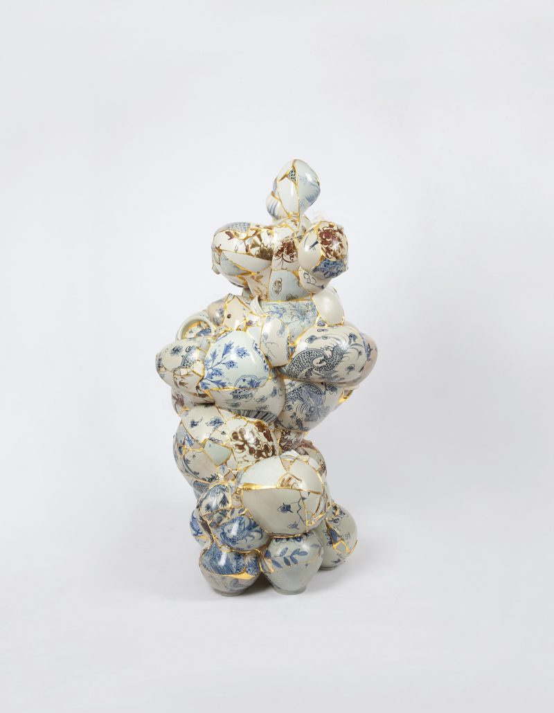 Yeesookyung - Translated Vase, 2010, ceramic trash, epoxy, 24 karat gold leaf 158 x 90 x 90 cm