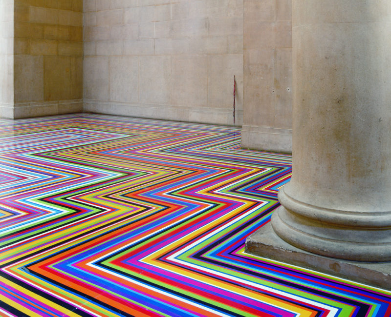 Jim Lambie - Zobop, 2005, colored vinyl on floor, dimensions variable, installation view at Tate, 2009