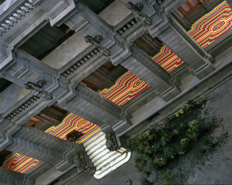 Jim Lambie - Zobop (Fluorescent), 2006, Vinyl tape, Dimensions variable, Installation view, La Colección Jumex, México, Museo Nacional de Arte, 2008