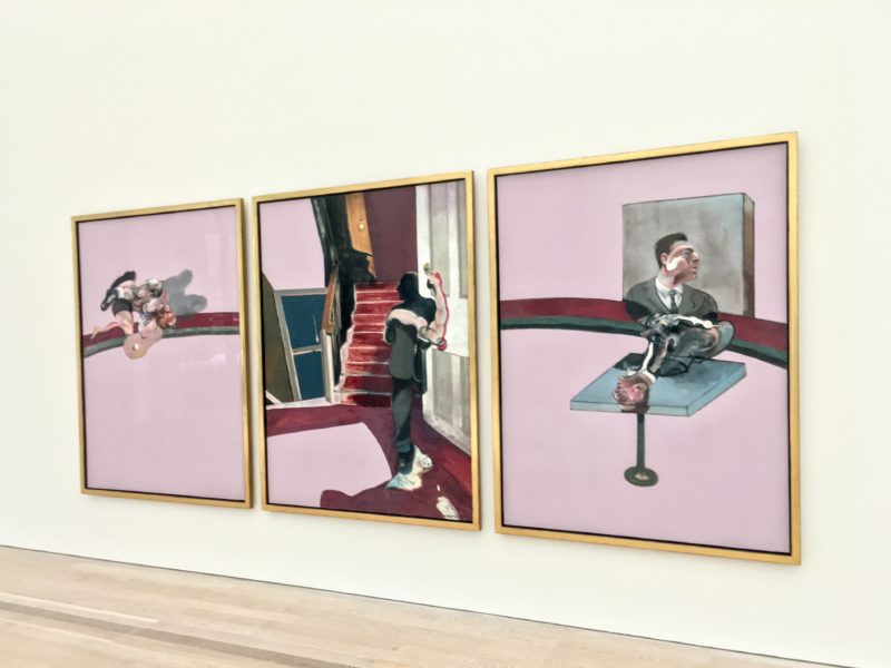 Francis Bacon - In Memory of George Dyer, 1971, Oil and dry transfer lettering on canvas, Triptych, Each panel 78 x 58 in. (198 x 147.5 cm) installation view