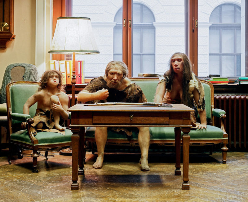 Klaus Pichler - Neanderthal family on a couch of the Museum of Natural History, Vienna, 2010, from Skeletons in the Closet