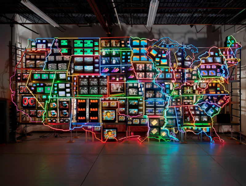 Nam June Paik – Electronic Superhighway - Continental U.S., Alaska, Hawaii, 1995, fifty-one channel video installation (including one closed-circuit television feed), Smithsonian American Art Museum