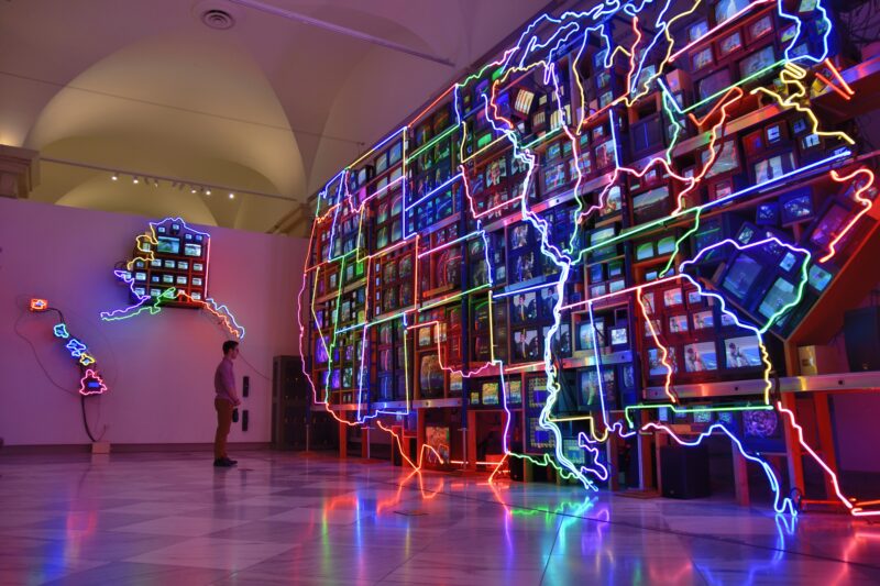 Nam June Paik – Electronic Superhighway - Continental U.S., Alaska, Hawaii, 1995, fifty-one channel video installation (including one closed-circuit television feed), Smithsonian American Art Museum