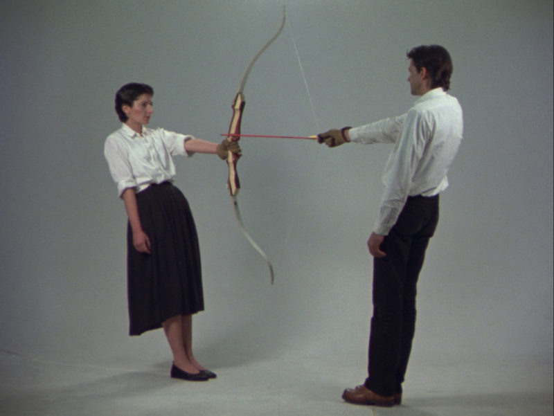 Ulay/Marina Abramović Rest Energy 1980, 16 mm transferred to digital, with color, sound, 4:04” min. Amsterdam, LIMA Foundation. Courtesy of Marina Abramović Archives and LIMA, MAC/2017/034. Credit: © Ulay/Marina Abramović. Courtesy of Marina Abramović Archives. Marina Abramović by SIAE 2018