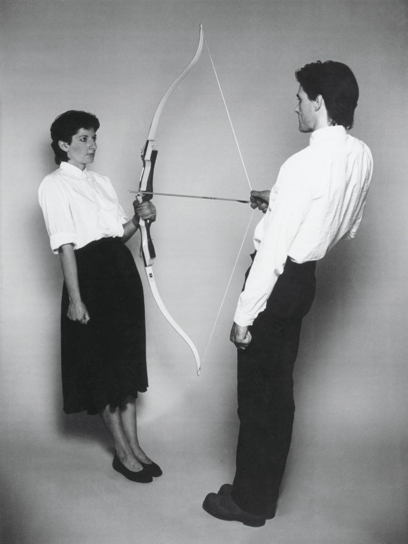 Ulay/Marina Abramović Rest Energy performance for video, 4 minutes, ROSC’ 80, Dublin 1980. Photograph: Marina Abramović and Ulay. Courtesy of Marina Abramović and Sean Kelly Gallery, New York. DACS 2016