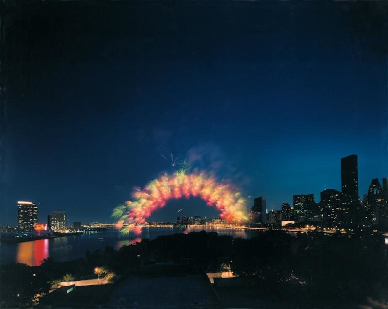 Cai Guo-Qiang - Transient Rainbow, 2002, opening of MoMA QNS, New York City