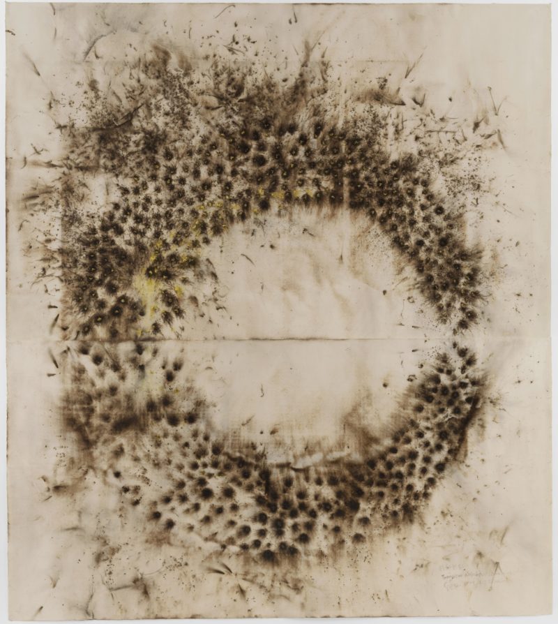 Cai Guo-Qiang – Drawing for Transient Rainbow, 2003, Gunpowder on two sheets of paper, 454.7 x 405.1 cm (179 x 159 1:2″)