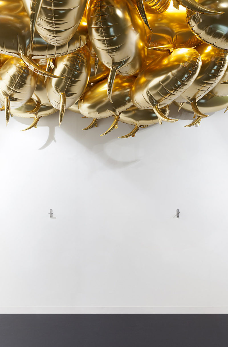 Philippe Parreno - Speech Bubbles (Gold), 2009, Gold Mylar balloons, helium, Art Basel 2015
