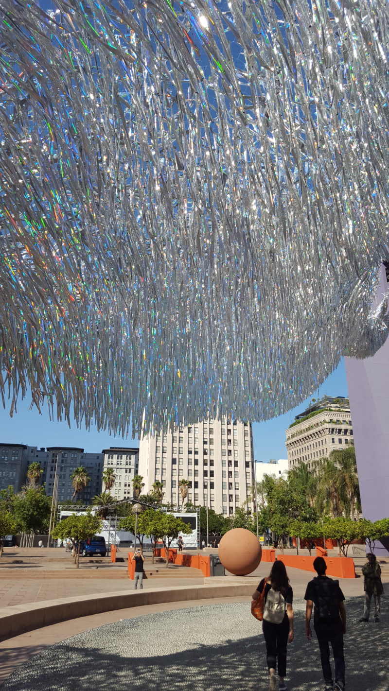 Poetic Kinetics (Patrick Shearn) - Liquid Shard, 2016, holographic Mylar, monofilaments, approx. 15,000 square feet, installation view, Pershing Square, Los Angeles