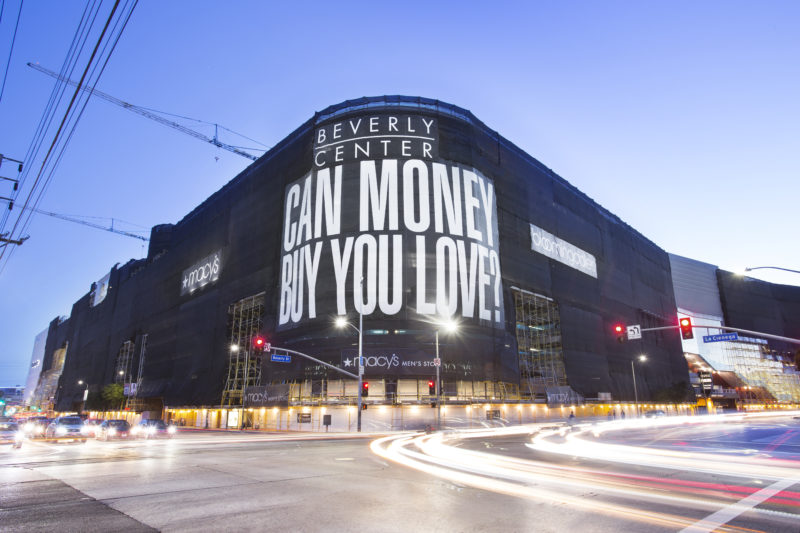 Barbara Kruger's work on the exterior of the Beverly Center, 2017